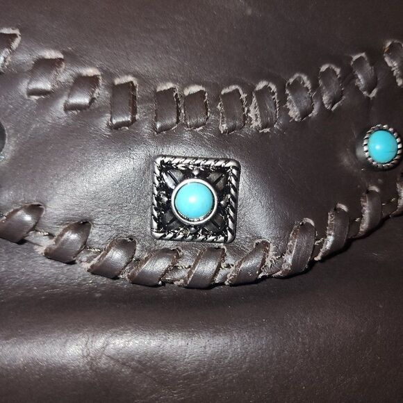 Vaccari Cross Body Leather Purse with Turquoise Beading - Picture 9 of 10